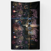 Gelukkig Nieuwjaar Jaar Vuurwerk Stad Silhouet Spandoek (Verticaal)