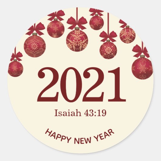 Gelukkig nieuwjaar | Jesaja 43:19 Kerstmis | 2021 Ronde Sticker (Voorkant)