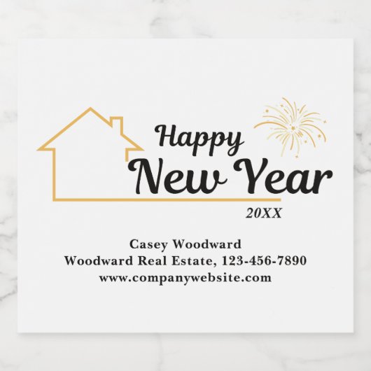 Gelukkig nieuwjaar juichen | minimalistisch onroer sparkling wijnetiket (Enkel label)