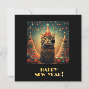 Gelukkig Nieuwjaar Kat Feestdagenkaart