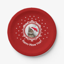 "Gelukkig Nieuwjaar!" Kat Kerst Papier Bord