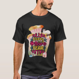 Gelukkig Nieuwjaar Kat op Shiny Mushroom T-shirt
