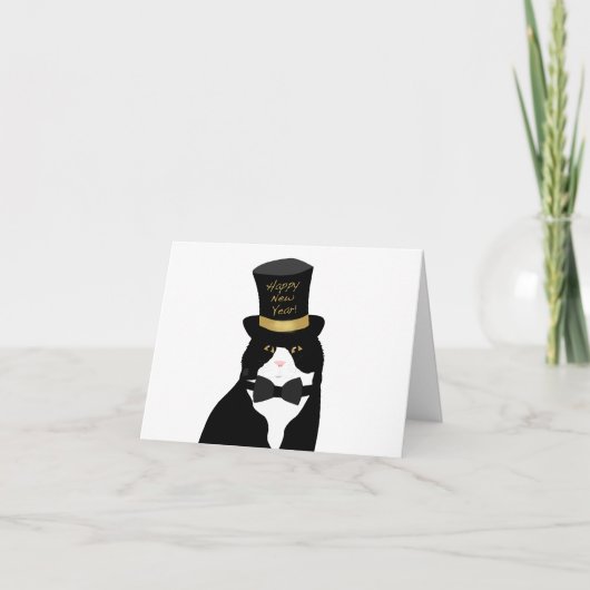 Gelukkig Nieuwjaar Kat Wenskaart Kaart (Voorkant)