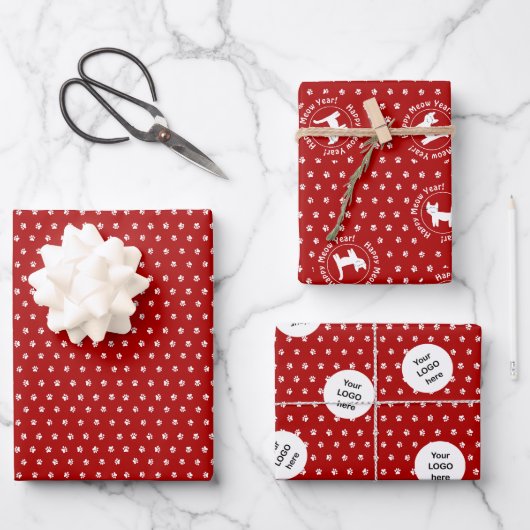 "Gelukkig Nieuwjaar" kattenbedrijf Inpakpapier Vel (Voorkant)