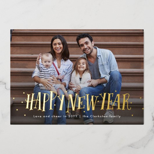 Gelukkig nieuwjaar kent een fotomarine folie feestdagenkaart (Voorkant)