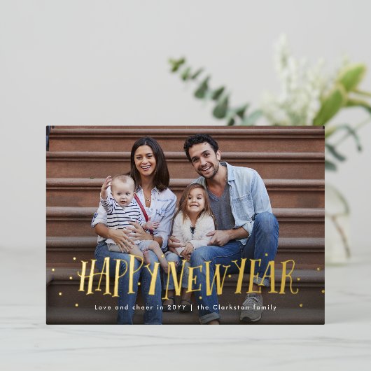 Gelukkig nieuwjaar kent een fotomarine folie feestdagenkaart (Staand Voorkant)