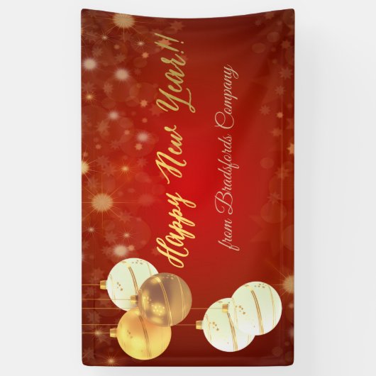 Gelukkig Nieuwjaar, kerstballen, rood Spandoek (Verticaal)