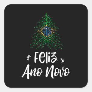 Gelukkig Nieuwjaar kerstboom met Braziliaanse vlag Vierkante Sticker