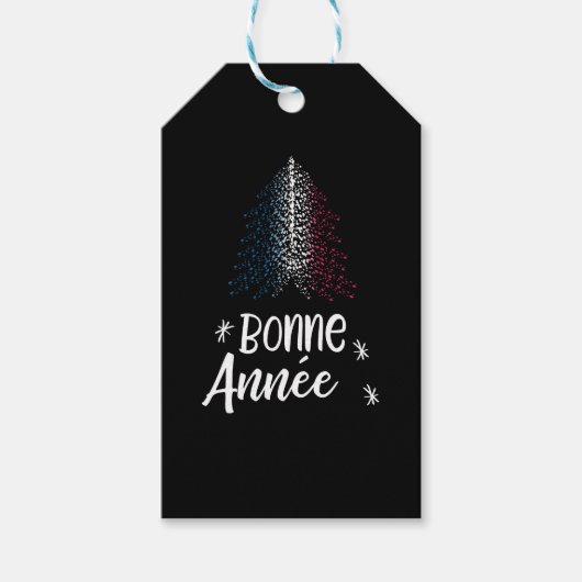 Gelukkig Nieuwjaar kerstboom met Franse vlag Cadeaulabel (Voorkant)
