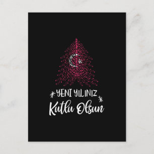Gelukkig Nieuwjaar kerstboom met Turkse vlag Feestdagenkaart