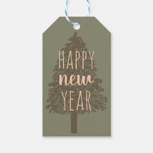 Gelukkig Nieuwjaar · Kerstboom  Winter Cadeaulabel (Voorkant)