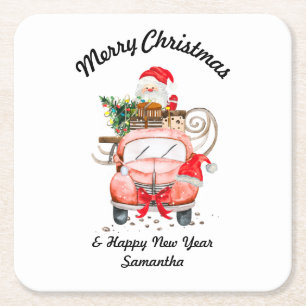 Gelukkig nieuwjaar Kerstman cadeau dozen Kartonnen Onderzetters
