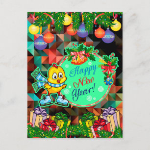 Gelukkig nieuwjaar! Kip Feestdagenkaart