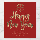 Gelukkig Nieuwjaar Klaver Elegant Faux Gold Chic R Wijn Etiket (Enkel label)