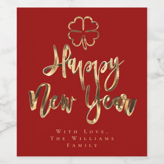 Gelukkig Nieuwjaar Klaver Elegant Faux Gold Chic R Wijn Etiket (Enkel label)