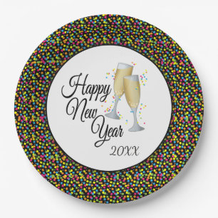 Gelukkig Nieuwjaar Kleurrijk Confetti Champagne Papieren Bordje