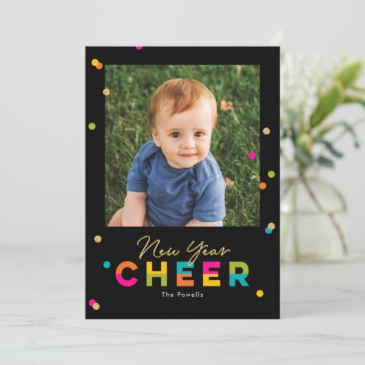 Gelukkig Nieuwjaar Kleurrijke Fel Nieuwjaarskaart Feestdagenkaart (Staand voorkant)