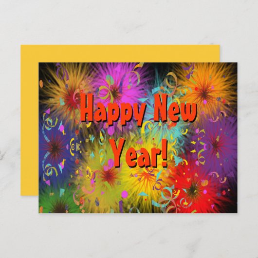 Gelukkig Nieuwjaar Kleurrijke Fun Fuzzy Splat Conf Briefkaart (Voorkant / Achterkant)