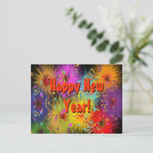 Gelukkig Nieuwjaar Kleurrijke Fun Fuzzy Splat Conf Briefkaart (Staand voorkant)