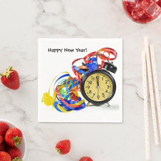 Gelukkig Nieuwjaar klok en lint Servet (Insitu)