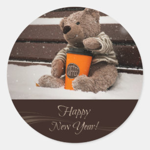 Gelukkig nieuwjaar. Knuffel Beer. Ronde Sticker