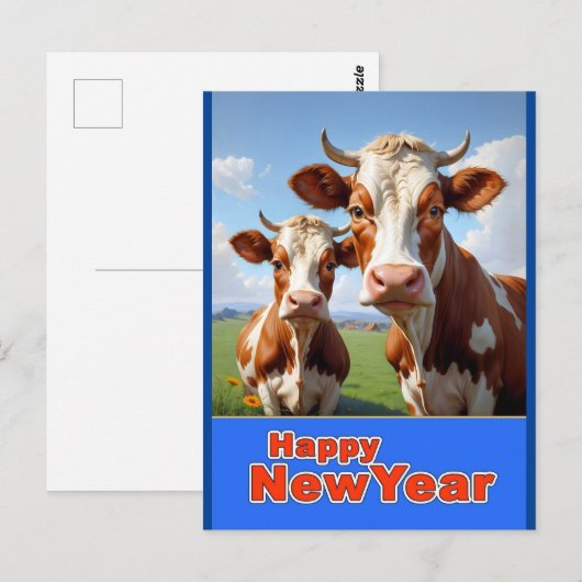 Gelukkig Nieuwjaar koeien Briefkaart (Voorkant / Achterkant)