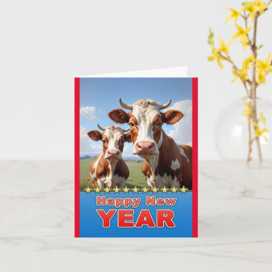 gelukkig nieuwjaar koeien kaart (Gele Bloem)