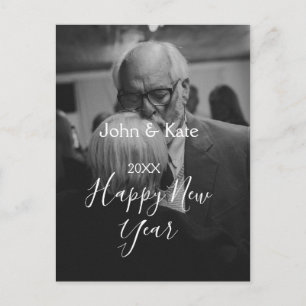 Gelukkig nieuwjaar koppel foto naam jaar zwart wit briefkaart