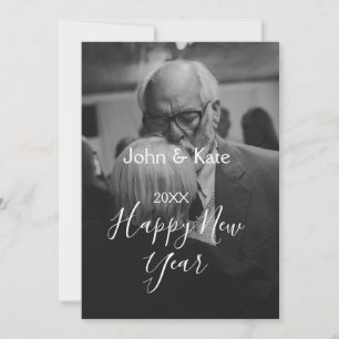 Gelukkig nieuwjaar koppel foto naam jaar zwart wit kaart