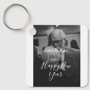 Gelukkig nieuwjaar koppel foto naam jaar zwart wit sleutelhanger