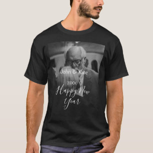 Gelukkig nieuwjaar koppel foto naam jaar zwart wit t-shirt
