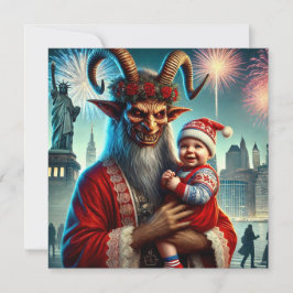 Gelukkig Nieuwjaar Krampus Feestdagenkaart