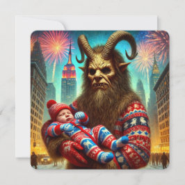Gelukkig Nieuwjaar Krampus Feestdagenkaart