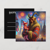 Gelukkig Nieuwjaar Krampus Feestdagenkaart (Voorkant / Achterkant)