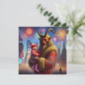 Gelukkig Nieuwjaar Krampus Feestdagenkaart (Staand voorkant)