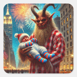 Gelukkig Nieuwjaar Krampus Vierkante Sticker
