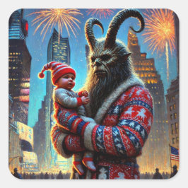 Gelukkig Nieuwjaar Krampus Vierkante Sticker