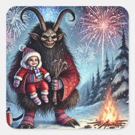 Gelukkig Nieuwjaar Krampus Vierkante Sticker