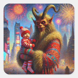 Gelukkig Nieuwjaar Krampus Vierkante Sticker