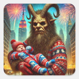 Gelukkig Nieuwjaar Krampus Vierkante Sticker