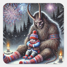 Gelukkig Nieuwjaar Krampus Vierkante Sticker