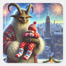 Gelukkig Nieuwjaar Krampus Vierkante Sticker