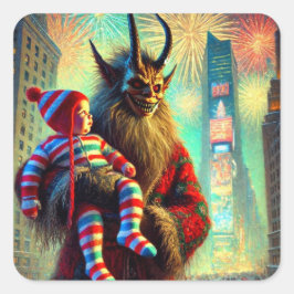 Gelukkig Nieuwjaar Krampus Vierkante Sticker