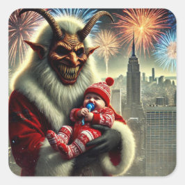 Gelukkig Nieuwjaar Krampus Vierkante Sticker