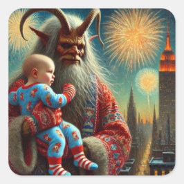 Gelukkig Nieuwjaar Krampus Vierkante Sticker
