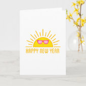 Gelukkig nieuwjaar, lachende zon kaart (Gele Bloem)