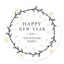 Gelukkig Nieuwjaar Lauwerkrans Gouden Sterren Naam