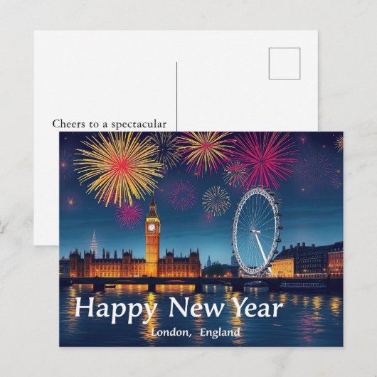 Gelukkig Nieuwjaar Londen vuurwerk boven Big Ben Briefkaart (Voorkant / Achterkant)