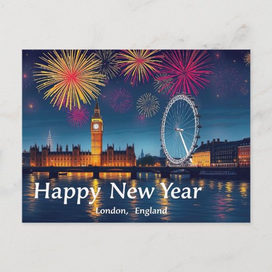 Gelukkig Nieuwjaar Londen vuurwerk boven Big Ben Briefkaart (Voorkant)