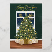Gelukkig Nieuwjaar Magische Vuurwerk Kerstboom Folie Feestdagenkaart (Voorkant)